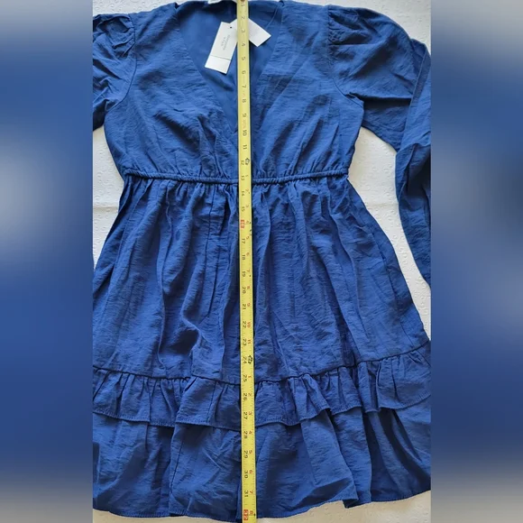 Abercrombie & Fitch blue long Sleeve baby doll ruffle mini dress size XS NWT - Picture 6 of 10